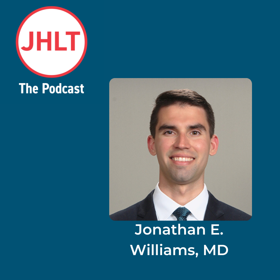 JHLT Podcast logo graphic on a blue background with a headshot of Jonathan E Williams MD